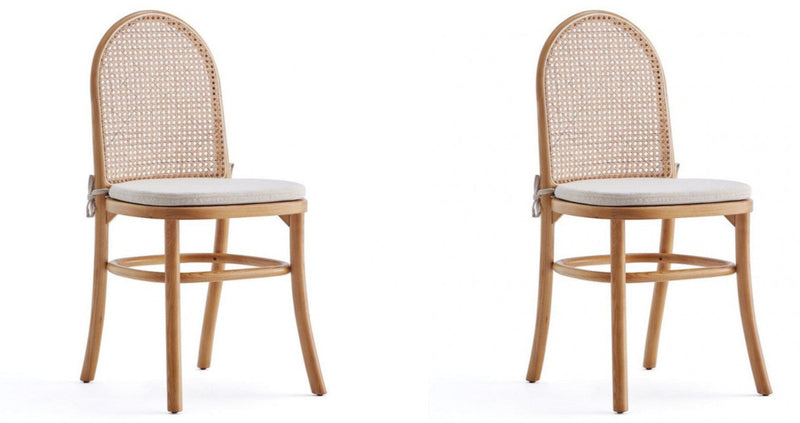 Manhattan Comfort Set of 2 Paragon Dining Chairs with Cream Cushions - Natural Cane