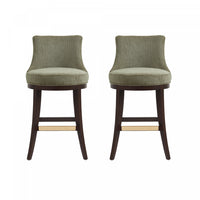 Lucia Modern Chenille Wood Upholstered Barstool in Leaf Green - Set of 2 