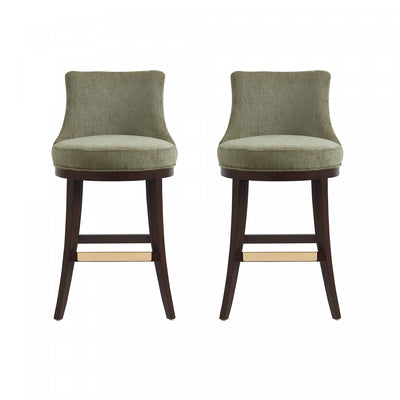 Lucia Modern Chenille Wood Upholstered Barstool in Leaf Green - Set of 2 | Tabouret de bar moderne Lucia en bois et tissu chenille vert feuille - Lot de 2