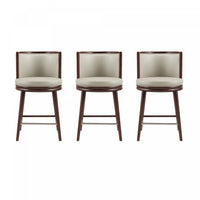 Evalyn Modern Wood Upholstered Counter Stool in Stone - Set of 3 