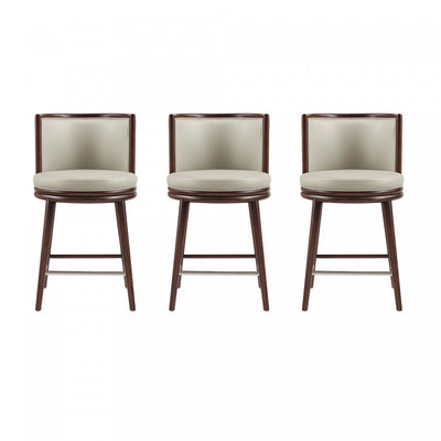 Evalyn Modern Wood Upholstered Counter Stool in Stone - Set of 3 | Tabouret de comptoir moderne en bois avec revetement en tissu couleur pierre Evalyn - Lot de 3