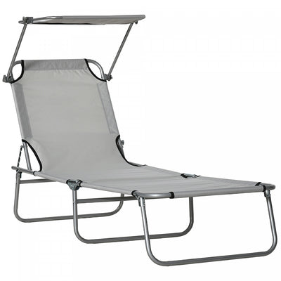 Outsunny Outdoor Lounge Chair, Adjustable Folding Chaise Lounge, Light Grey