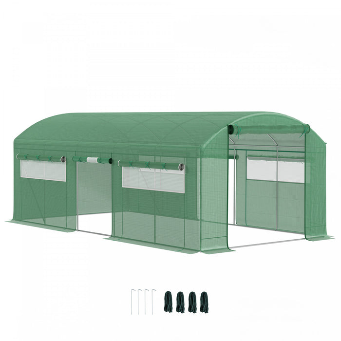 Outsunny 19.5' X 10' Tunnel Greenhouse Green House With 3 Roll-up Doors