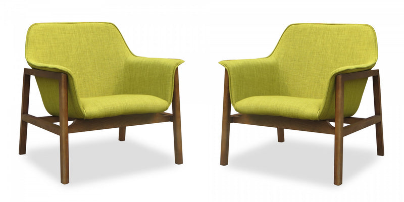 Miller Mid-Century Modern Linen Weave Accent Armchair in Green - Set of 2