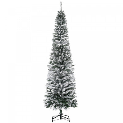 Homcom Snow Flocked Pencil Christmas Tree Slim Artificial Christmas Tree|Homcom Sapin De Noel Artificiel 7,5 Pieds 738 Pointes De Branches