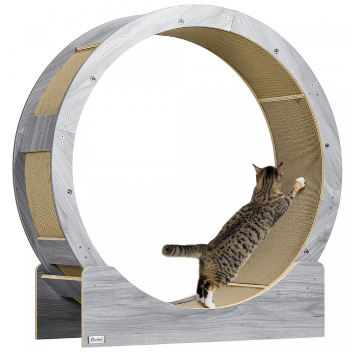 Pawhut 36 Inch Cat Wheel Exerciser For Indoor Cats, Kitten Treadmill With Carpeted Runway And Brake, Kitty Running Toy For Fitness & Healthy, Grey