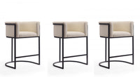 Cosmopolitan Mid-Century Modern Metal Upholstered Counter Stool in Cream - Set of 3 Bar Stool