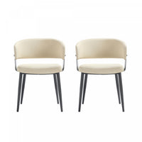 Luce Modern Textured Vegan Leather Metal Dining Chair in Sand - Set of 2 