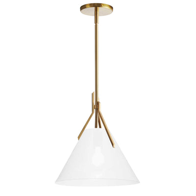 Dainolite Nicole 1 Light Pendant Aged Brass White Opal Glass Lamp|Luminaire suspendu Nicole de Dainolite en verre blanc opale, avec fini laiton vieilli et 1 ampoule