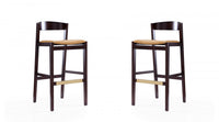 Klismos Mid-Century Modern Wood Upholstered Barstool in Camel - Set of 2