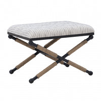 Ashburn Campaign Fabric Accent Striped Ottoman - Black