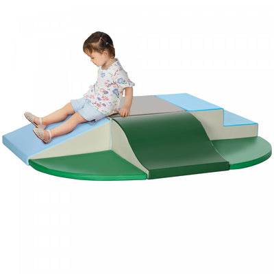 Qaba Kids Soft Play Set, 6-piece Foam Blocks Set For Toddlers To Climb, Crawl, Slide, Safe Indoor Play Equipment For Kids 12-36 Months, Blue, Green