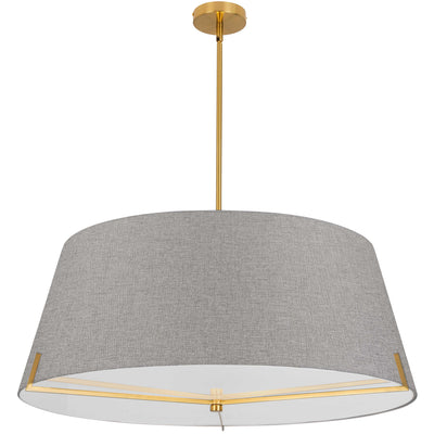 Dainolite Preston 4 Light Pendant 33" Dia Aged Brass Grey Fabric Shade Lamp|Luminaire suspendu Preston de Dainolite de 33 po de diamètre avec abat-jour en tissu gris, fini laiton vieilli et 4 ampoules