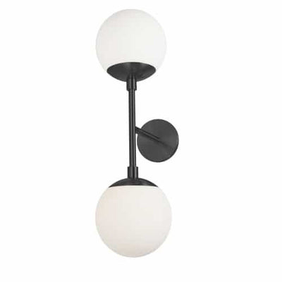 Dainolite Dayana 2 Light Wall Sconce Matte Black Finish White Glass Lamp|Applique murale Dayana de Dainolite en verre blanc, avec fini noir mat et 2 ampoules
