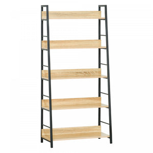 HOMCOM Modern 5-Tier Bookshelf Storage with Metal Frame Wooden Bookcase