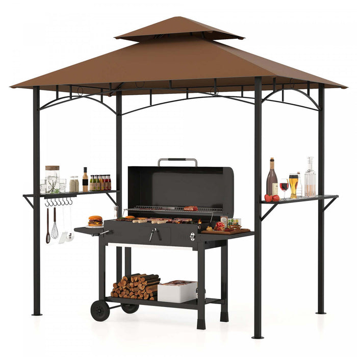 Costway 8' X 5' Grill Gazebo With 2 Shelves 7 Hooks Metal Frame Soft Top Brown
