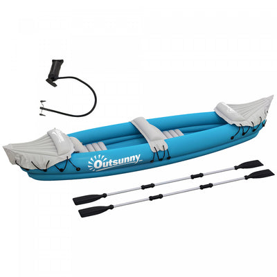 Outsunny 2-Person Inflatable Kayak Boat, Canoe Set With Air Pump, Blue