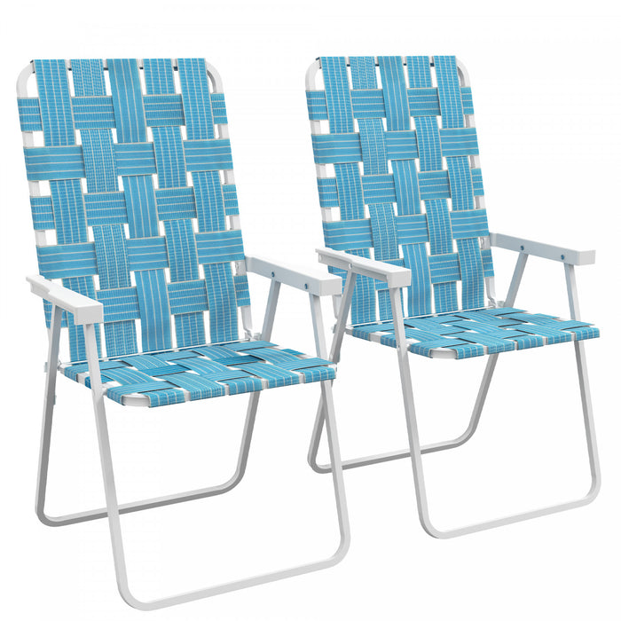Outsunny Set Of 2 Folding Patio Chairs, Classic Portable Chair Set, Blue