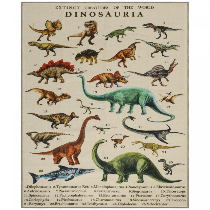 Qaba Large Play Mat, 79\" x 59\" Educational Polyester Crawling Mat, Non-Slip Nursery Rug, Rolls Up for Storage, for Toddlers, Living Room and Bedroom with Dinosaur Pattern, Khaki