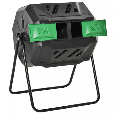 Outsunny Outdoor Dual Chamber 360° Rotating Composter Green|Outsunny Bac A Compost Exterieur A Double Chambre Rotatif A 360° Vert