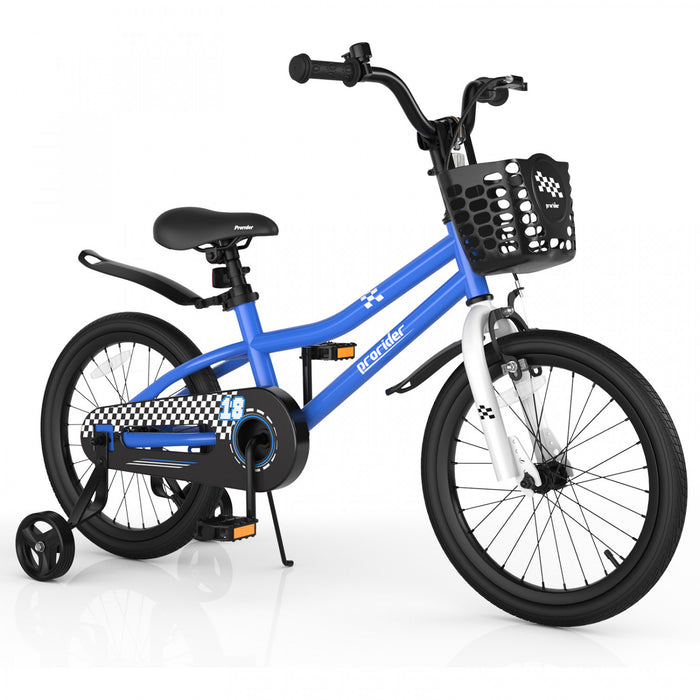 Costway 18\" Kid's Bike With Removable Training Wheels & Basket For 4-8 Years Old Blue