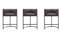 Cosmopolitan Mid-Century Modern Metal Upholstered Counter Stool in Graphite - Set of 3 Bar Stool 