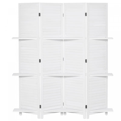 Homcom 4-panel Wood Room Divider With 3 Shelves 5.6ft|Homcom Separateur De Piece En Bois A 4 Panneaux Avec 3 Etageres