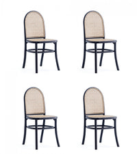 Paragon Industry Chic Cane Back Wood Upholstered Dining Chair in Black and Gray - Set of 4