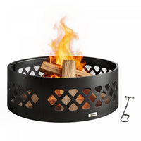 Outsunny Outdoor Fire Pit, Portable Bottomless Fire Ring with Poker, Black