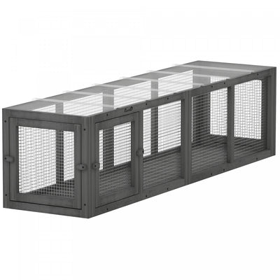 PawHut Outdoor Cat Tunnel, 60" Wooden Play Cat Enclosure, Extendable Pet Run with 3 Doors, for Indoor and Outdoor Use, for Kitty, Puppy, Grey