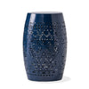 Phoenix Indoor 12\" Barrel Shape Iron Side Table With Lace-cut Design, Navy Blue
