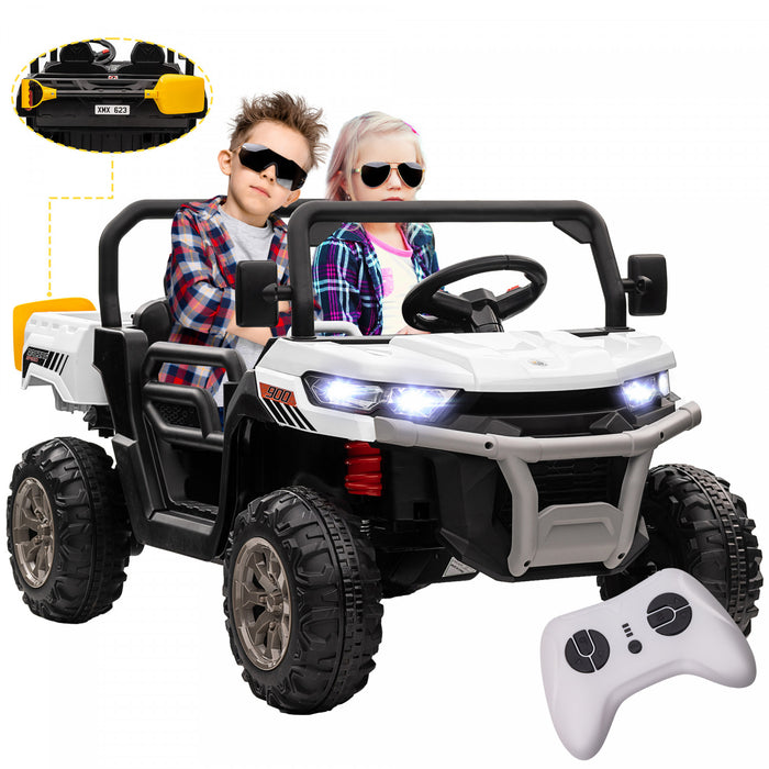 Aosom 2-seater Ride On Car, 12v 7ah Kids Utv, Ride On Dump Truck With Electric Dump Bed And Shovel, Remote Control, 4 Spring Suspension, Music, Lights, For Boys Girls, Black