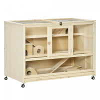Pawhut Wooden Hamster Cage, 3 Tier Rat Cage With Openable Roof, Run, Ladders, Wheels, Tray, For Hams