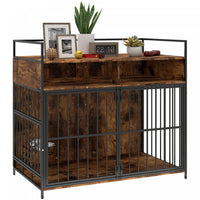 PawHut Dog Crate Furniture, 39 Inch Indoor Dog Kennel with Rotating Feeding Station and Storage Shelves, Pet Crate End Table for Small Medium Large Breeds, Rustic Brown