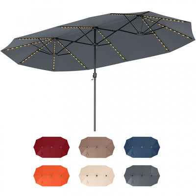 Costway 15.5 FT Extra-Large Patio Umbrella with LED Solar Lights & 12 Heavy-Duty Ribs Gray