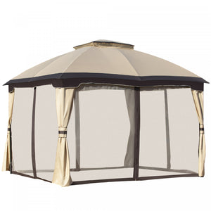 Outsunny 12' X 10' 2-tier Outdoor Gazebo Canopy Tent For Patio With Zippered Mesh Sidewalls, Solid Steel Frame, Arched Roof, Beige