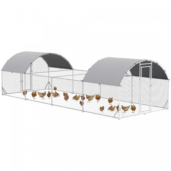 Pawhut Chicken Coop, Outdoor Chicken Run Walk-in Rabbit Cage With Waterpr Waterproof And Anti-uv Cover, Door, For Backyard, 24.9' X 9.2' X 6.4'
