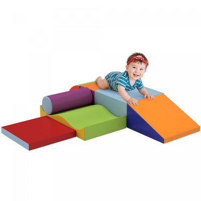 Soozier 7 Pieces Soft Play Foam Climbing Blocks, Indoor Modular Kids Play Toys, Lightweight Interactive Set For Climbing, Crawling, Sliding For Baby Preschooler, Dark Colour