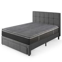 Lottie Upholstered Platform Bed with Headboard and Underbed Storage Drawer in Dark Grey - King Size