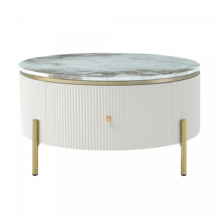 Nelson 31.5\" Modern Round Coffee Table With 2 Storage Drawers, Off White