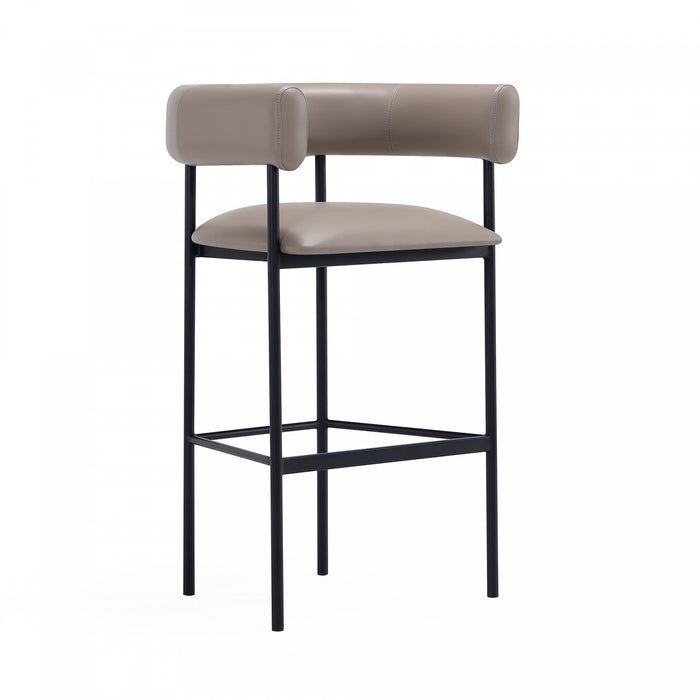 Onda Contemporary Vegan Leather Metal Upholstered Barstool in Taupe