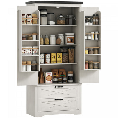 HOMCOM 64" Kitchen Pantry Cabinet Storage Cabinet with Doors Drawers, White