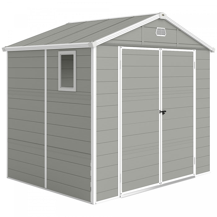 Outsunny 8' x 6' Plastic Garden Storage Shed with Air Vents, Light Grey