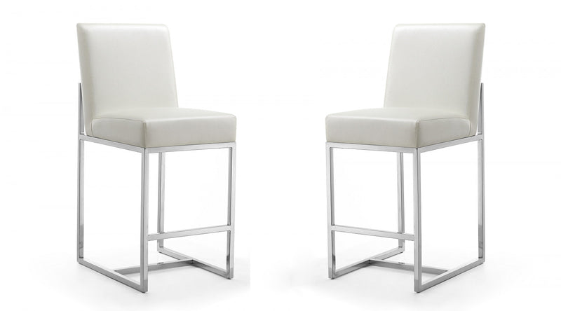 Element Modern Metal Upholstered Counter Stool in Pearl White - Set of 2