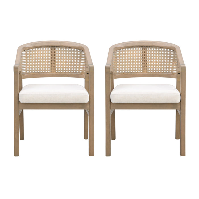 Liam Comfortable Dining Chair Set of 2 with Rattan Back and Rubber Wood Frame,Light Ash