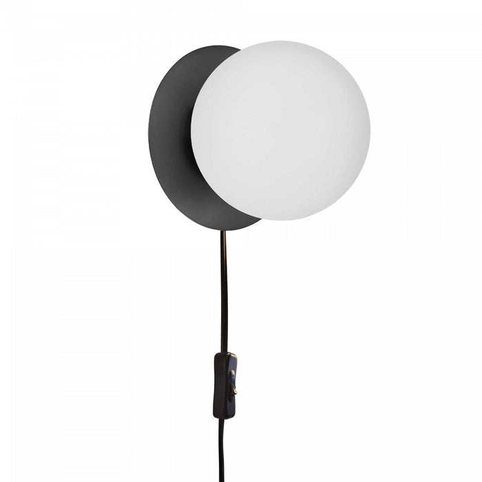 Dainolite Burlat 1 Light Wall Lamp Matte Black White Glass