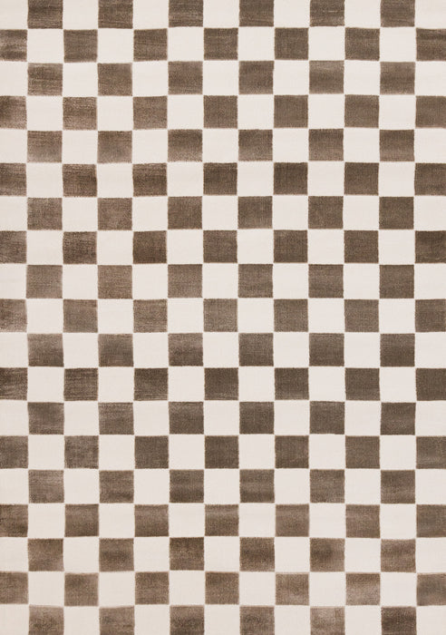 Leopold Checkered Brown White Geometric Area Rug - 2'7\" x 4'11\"