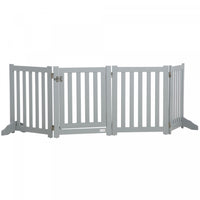 Pawhut Foldable Dog Gate With Door, 4 Panels Freestanding Pet Gate With Support Feet Indoor Playpen 