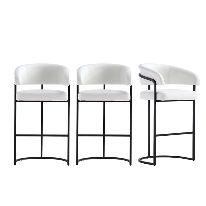 Augusta Modern Metal Upholstered Barstool in White - Set of 3