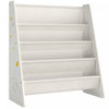 Qaba Fabric Kids Bookshelf, 4-Tier Toddler Sling Book Rack for Playroom, Bedroom, Nursery and Kids Room, Toddler Bookcase for Ages 3-6, White